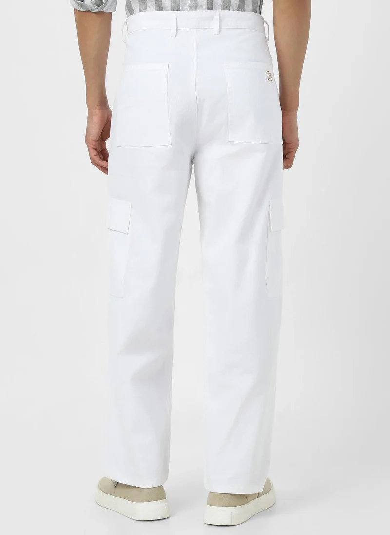 Urbano Fashion  Urbano Fashion Men's White Loose Baggy Fit Solid Cargo Chino Pant with 6 Pockets Non-Stretchable for Men | Best Price UAE